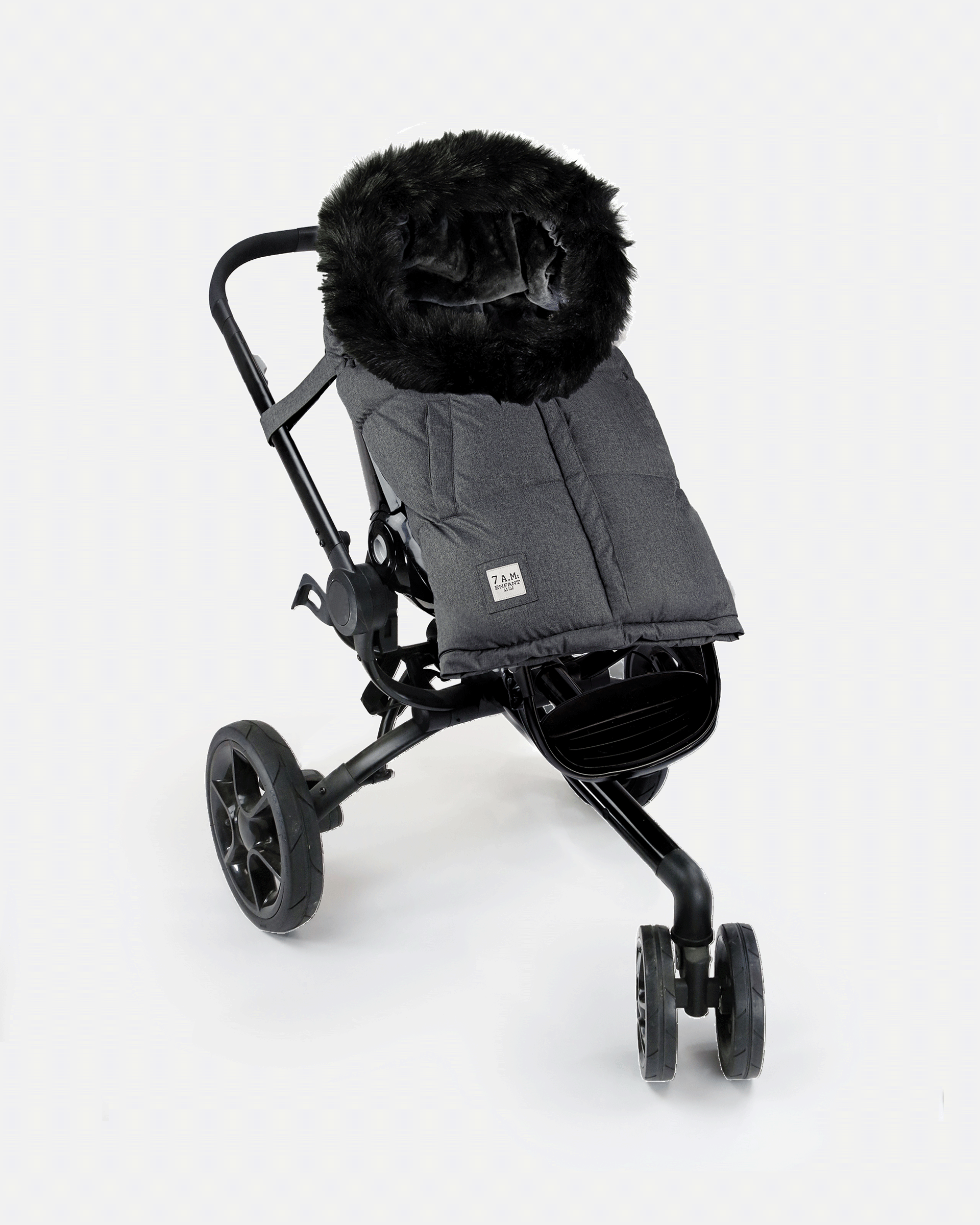 Heather Grey Dark - Black Faux Fur//