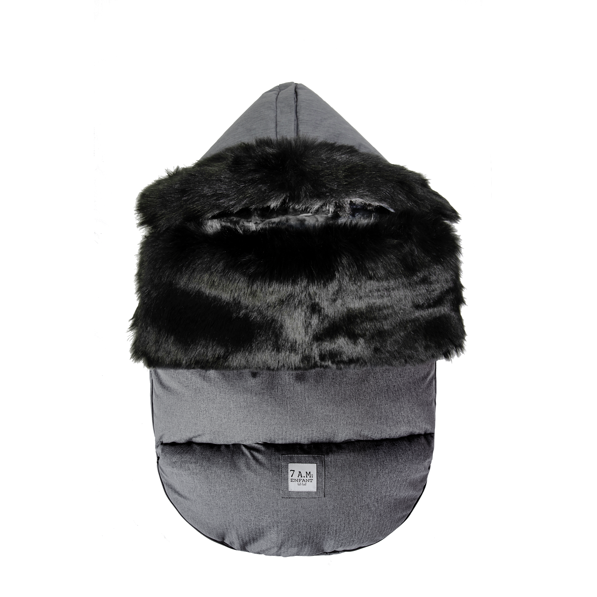 Heather Grey Dark - Black Faux Fur//