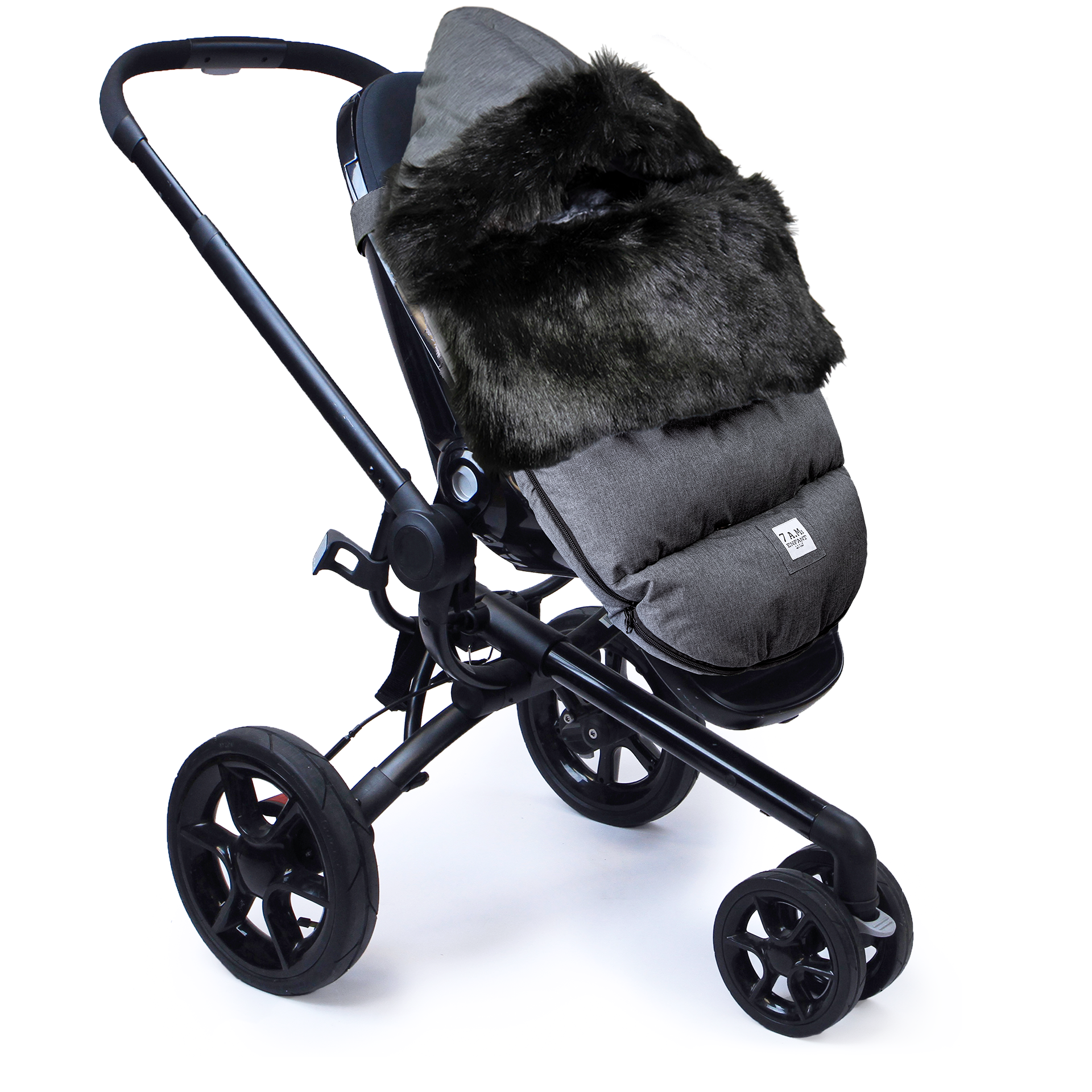 Heather Grey Dark - Black Faux Fur//