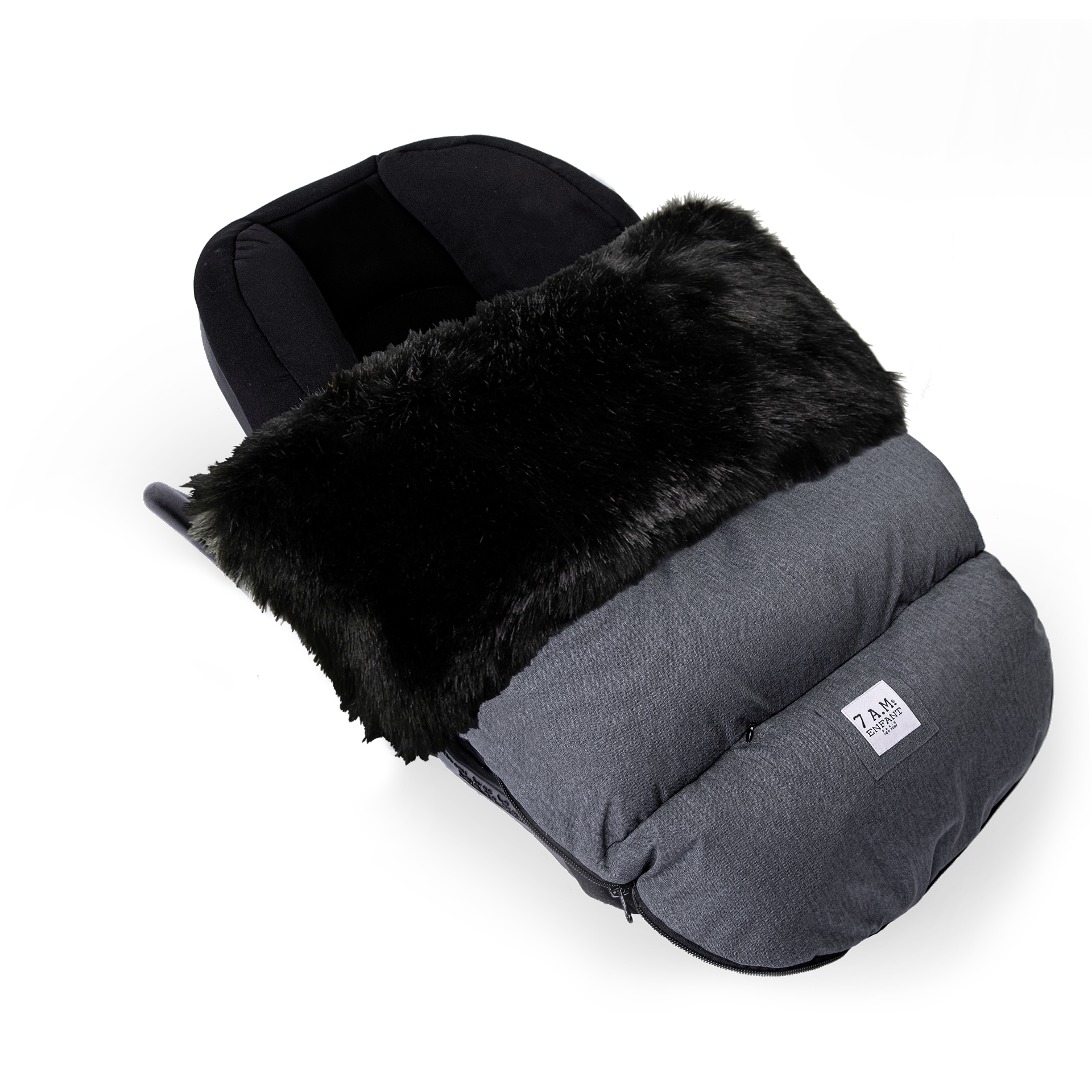 Heather Grey Dark - Black Faux Fur//