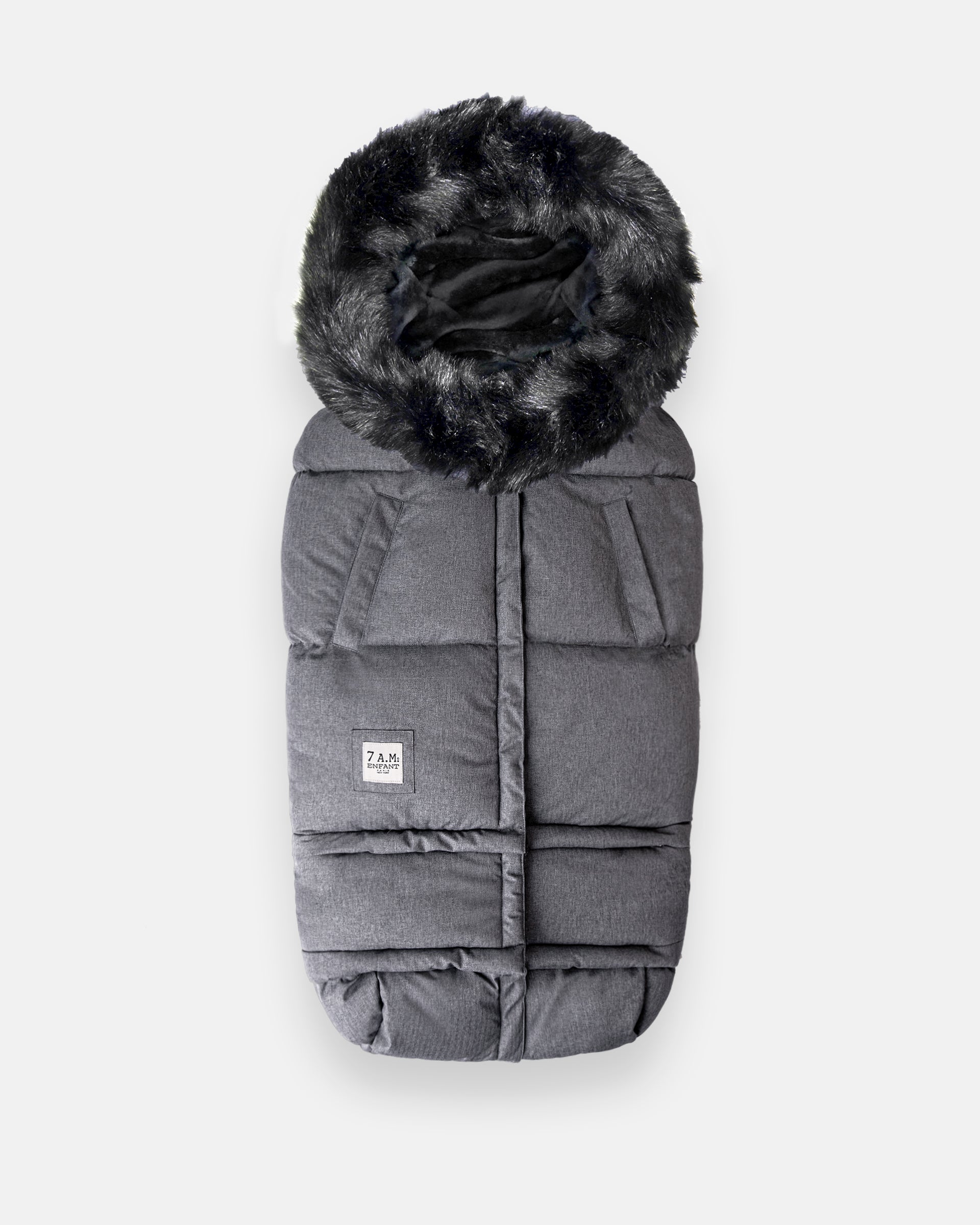Heather Grey Dark - Black Faux Fur//